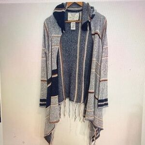 California Moonrise Hooded Open Front Sharkbite Hem Long Sleeve Sweater Size L